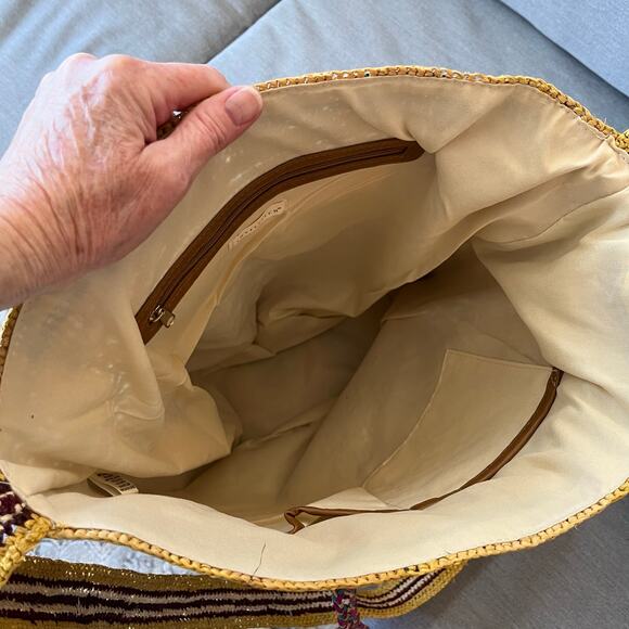 Lovestitch Straw Santa Fe Raffia Tribal Tasseled Bucket Crossbody Tote Bag New - Picture 8 of 12